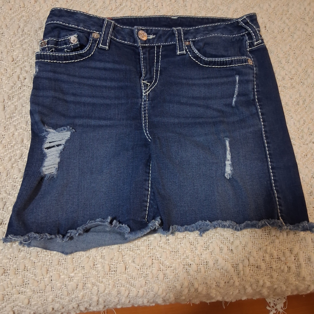 True Religion Distressed Denim Shorts - Blue